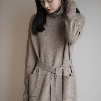 Women's Turtleneck Long Knitted Solid Color Sweater