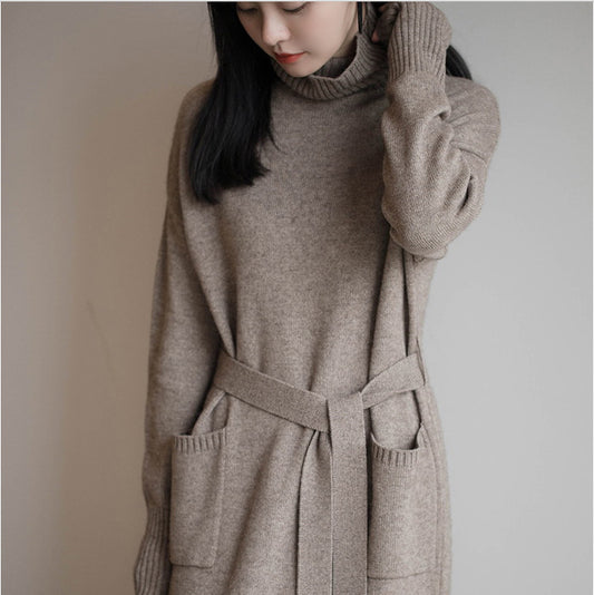 Women's Turtleneck Long Knitted Solid Color Sweater