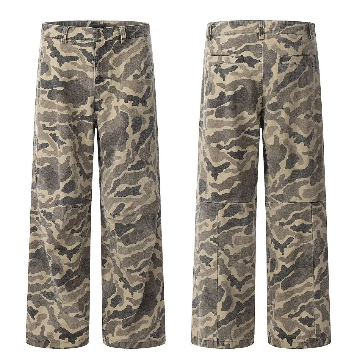 Washed Pleated Camouflage Workwear Jeans