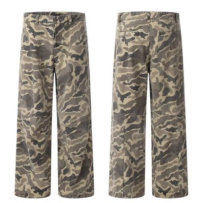 Washed Pleated Camouflage Workwear Jeans