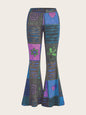 Pattern Abstract Art Style Personality Trend Tight Bootcut Pants