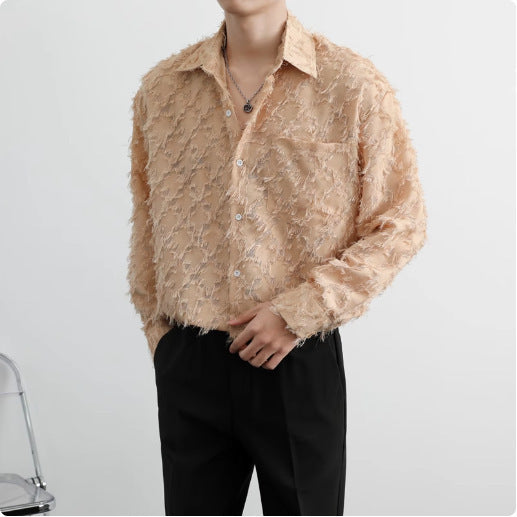 Pure Color Long Fringe Men's Fashion Long Sleeve Shirt Coat