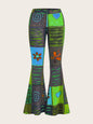 Pattern Abstract Art Style Personality Trend Tight Bootcut Pants