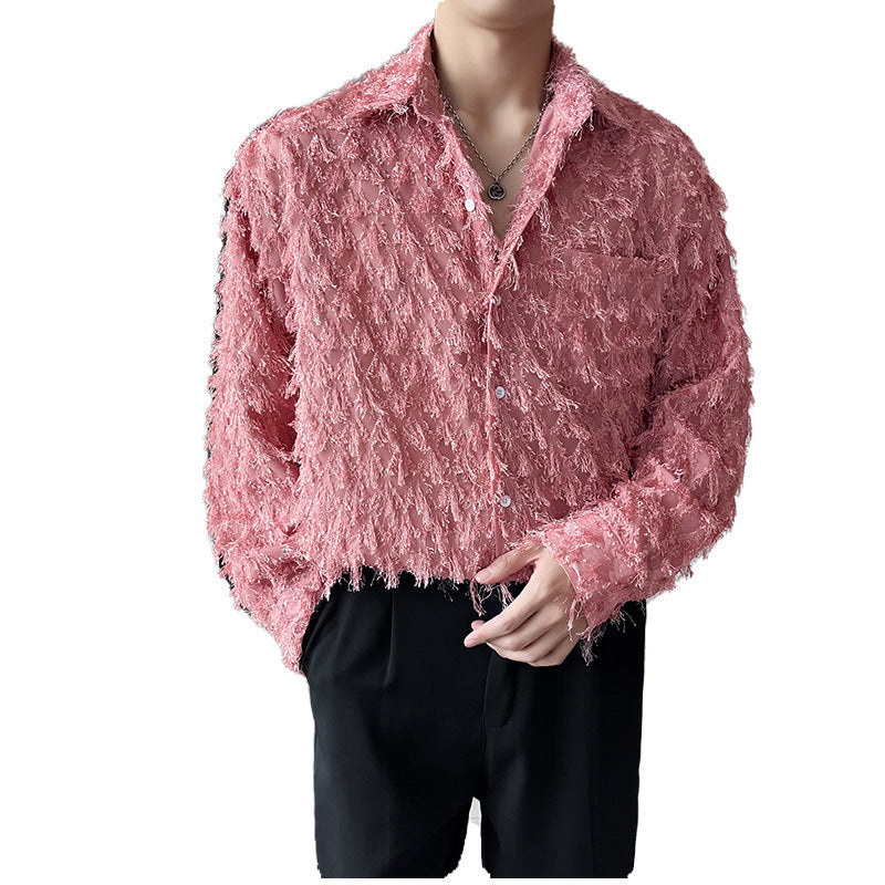 Pure Color Long Fringe Men's Fashion Long Sleeve Shirt Coat