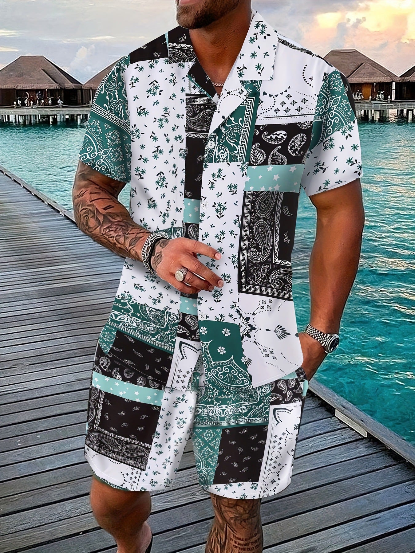 Coconut Tree 3d Printed Short Sleeve Shorts Suit