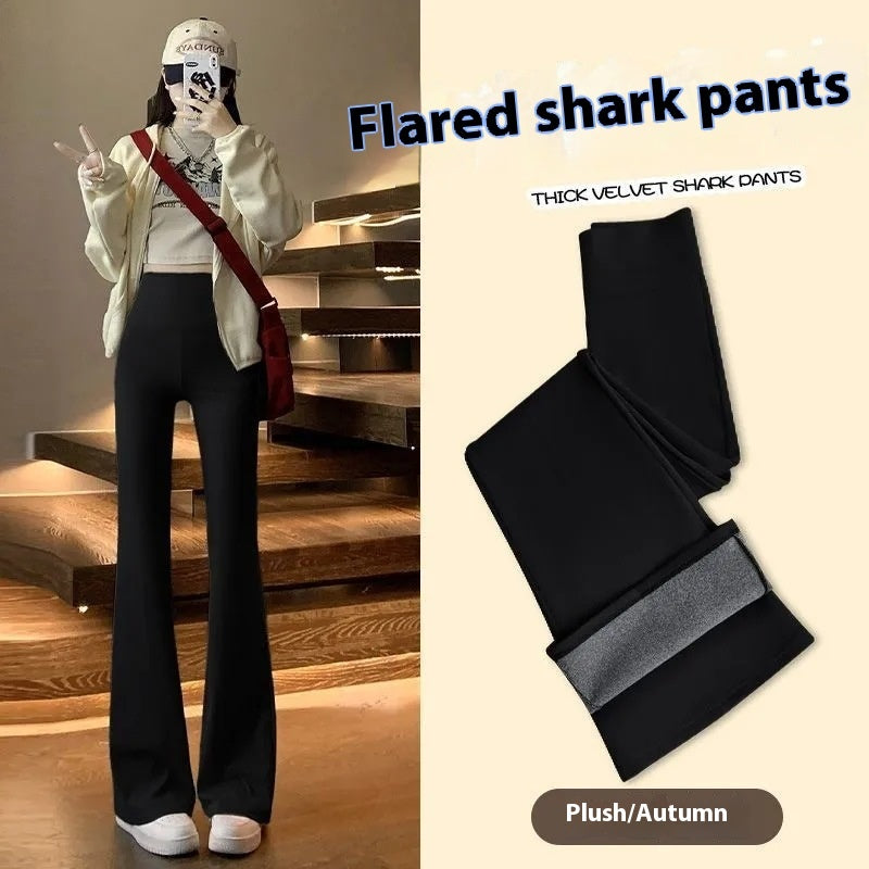 Fleece-lined Thick Shark Pants High Waisted Tuck Pants Slimming And Tight Yoga Pants