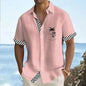 Geometric Stripe Element Coconut Tree Printed Shirt Men