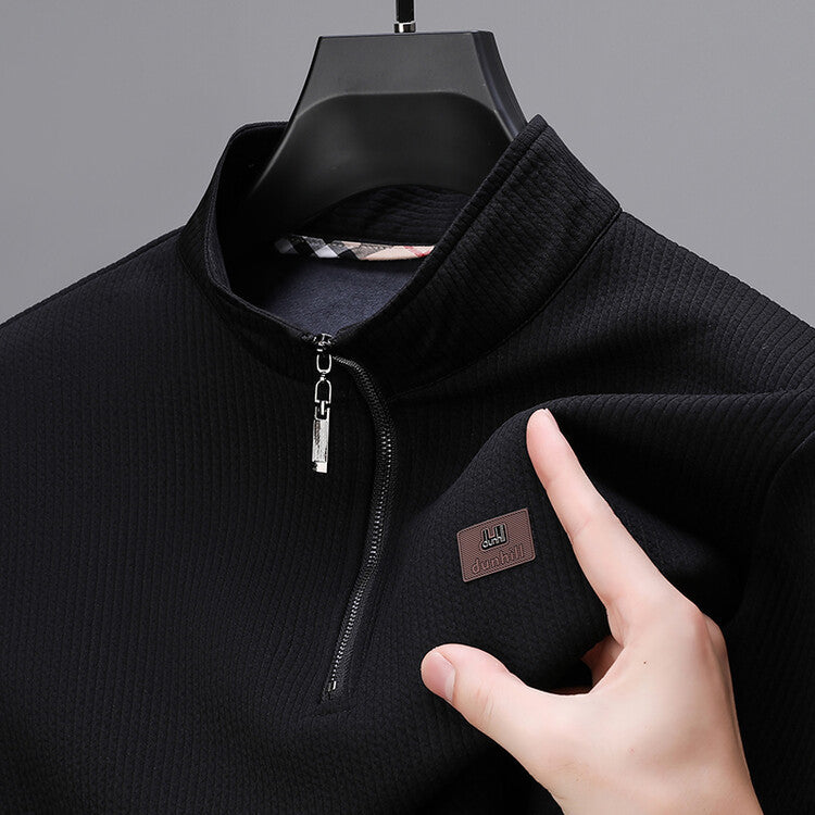 Commuter Half Zipped Stand Collar Long Sleeve Fleece T-shirt