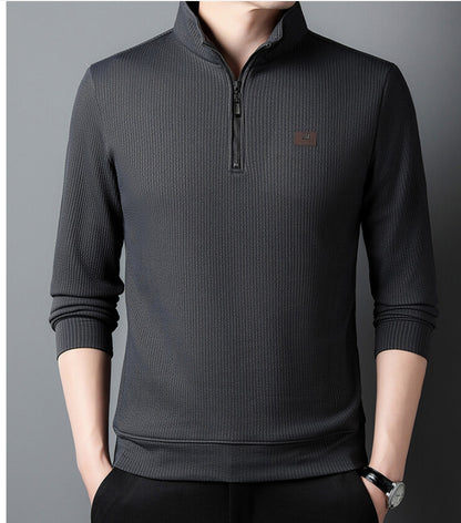 Commuter Half Zipped Stand Collar Long Sleeve Fleece T-shirt