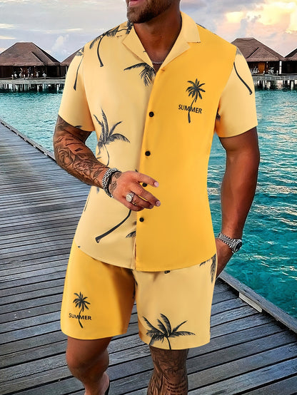 Coconut Tree 3d Printed Short Sleeve Shorts Suit