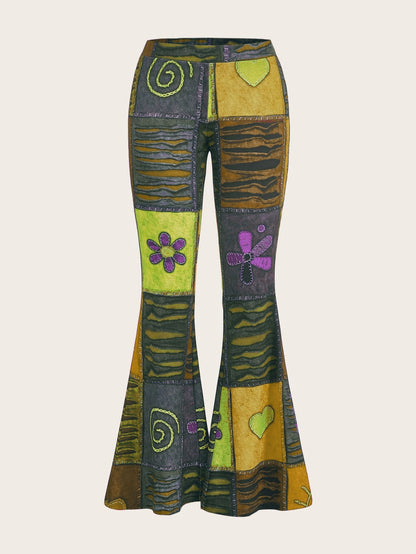 Pattern Abstract Art Style Personality Trend Tight Bootcut Pants