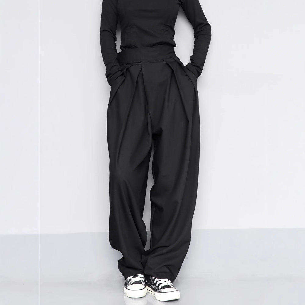 Black Suit Draping Casual Wide-leg Pants