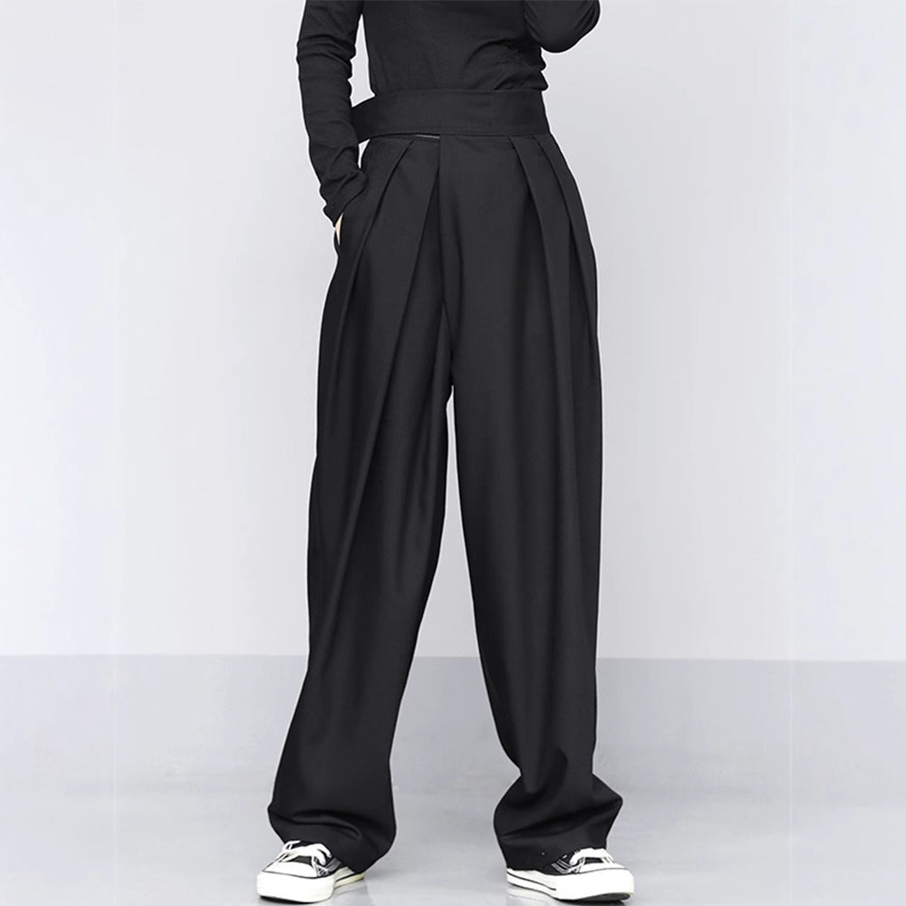 Black Suit Draping Casual Wide-leg Pants