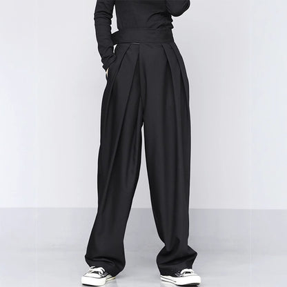 Black Suit Draping Casual Wide-leg Pants