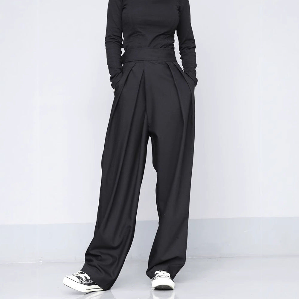 Black Suit Draping Casual Wide-leg Pants