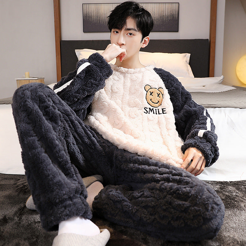 Men's FallWinter Thickened Coral Velvet Pajamas Suit