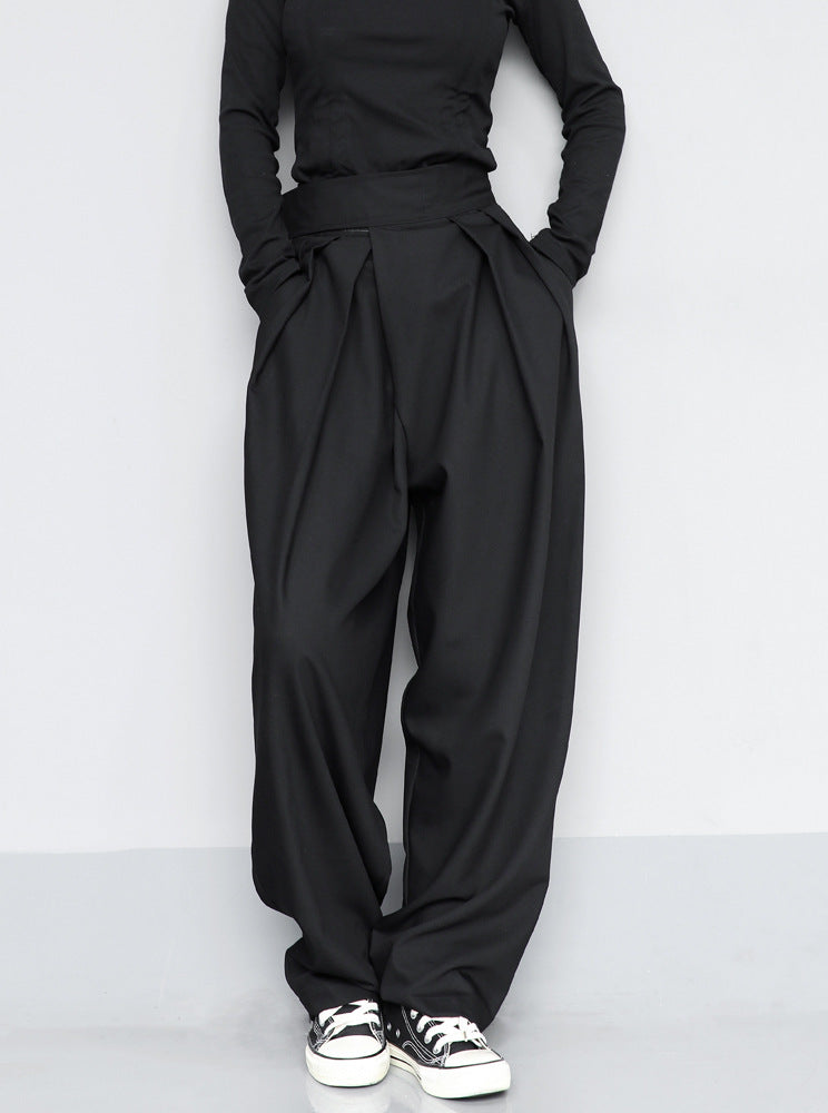 Black Suit Draping Casual Wide-leg Pants