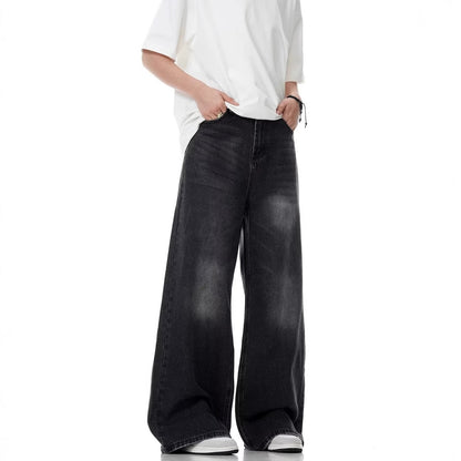 Washed Distressed Straight Loose Retro Black Jeans