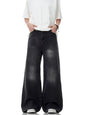 Washed Distressed Straight Loose Retro Black Jeans