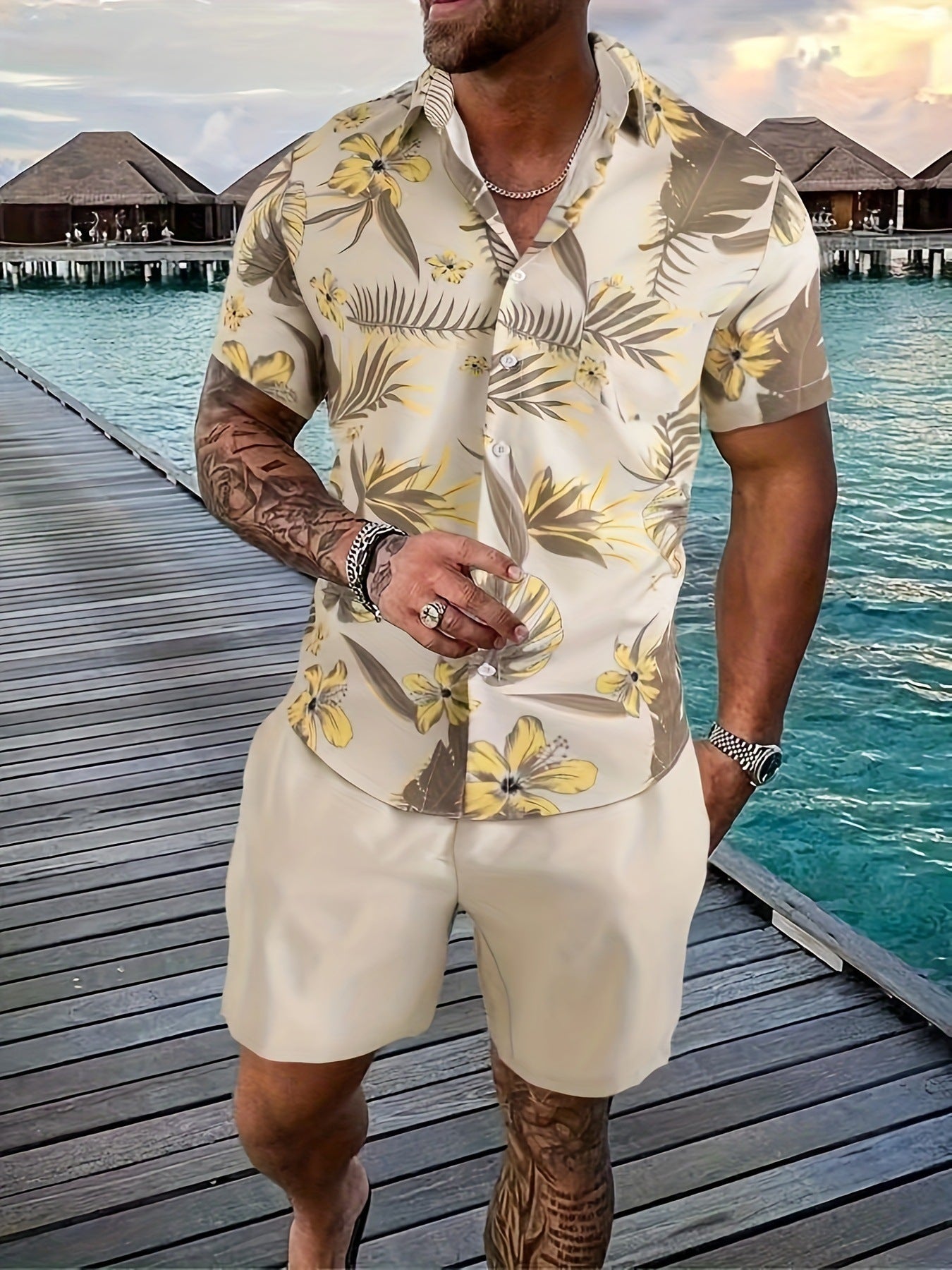 Coconut Tree 3d Printed Short Sleeve Shorts Suit