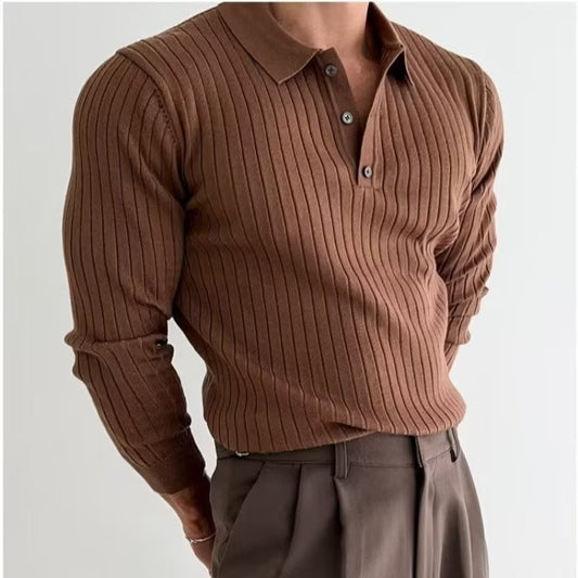 Lapel Long Sleeve Sweater Men's Trendy All-matching