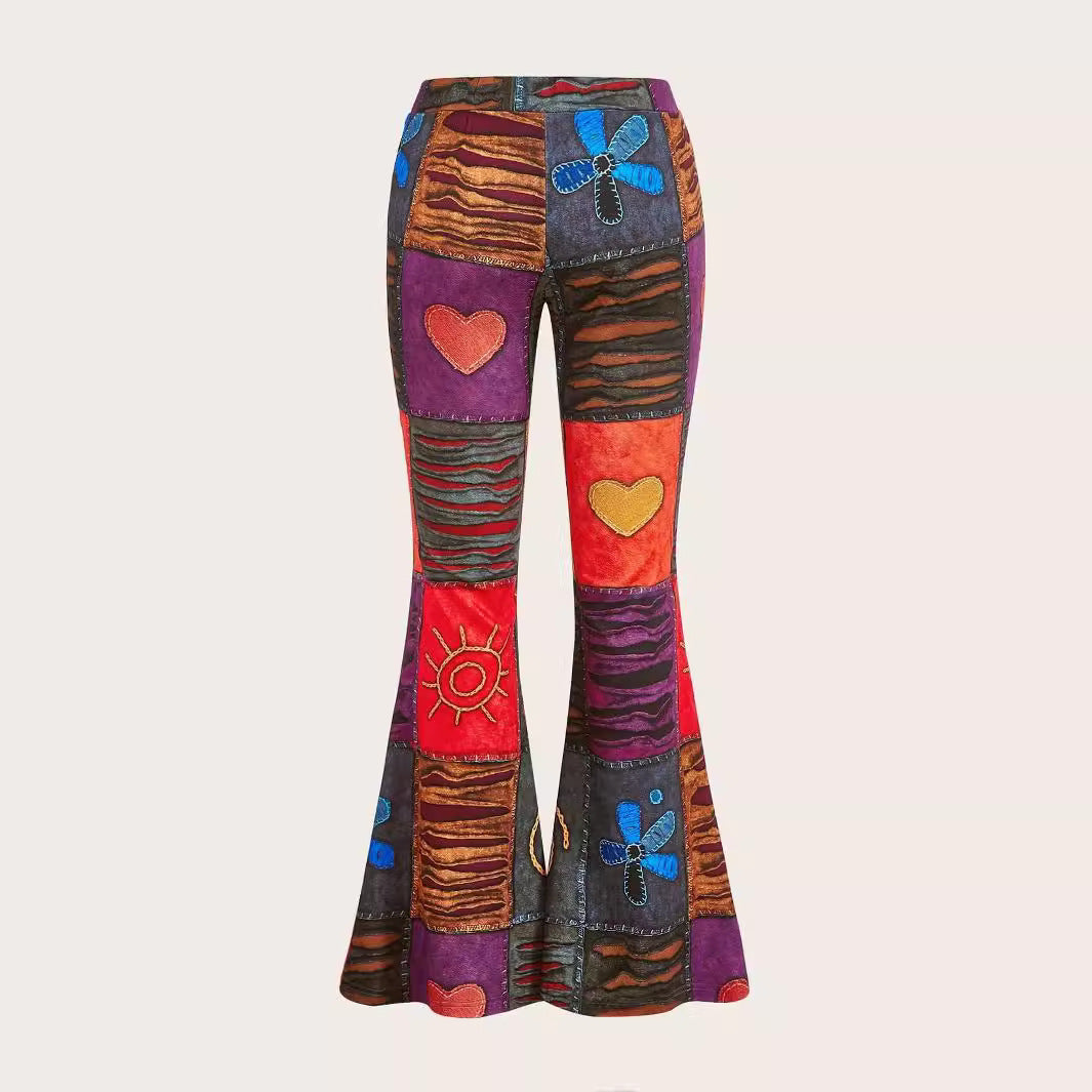 Pattern Abstract Art Style Personality Trend Tight Bootcut Pants