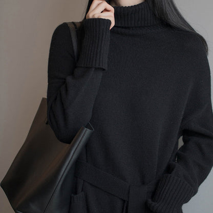 Women's Turtleneck Long Knitted Solid Color Sweater