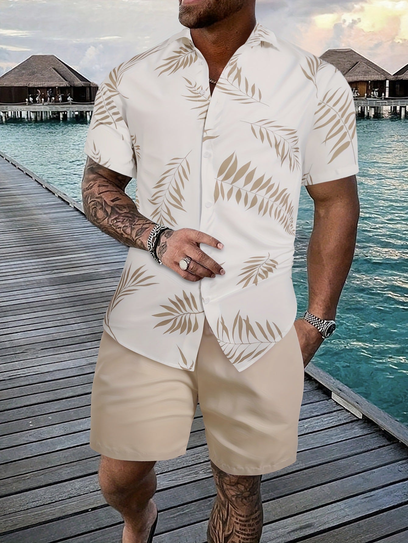 Coconut Tree 3d Printed Short Sleeve Shorts Suit