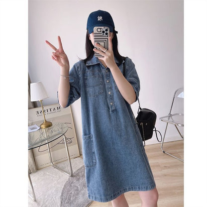 Women's Lapel Breasted Straight-leg Denim Dress